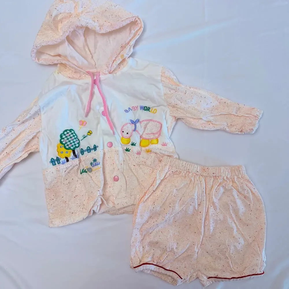 Vintage 80s Baby World Patchwork Embroidered 2pc Outfit Sz 24mo / 2T